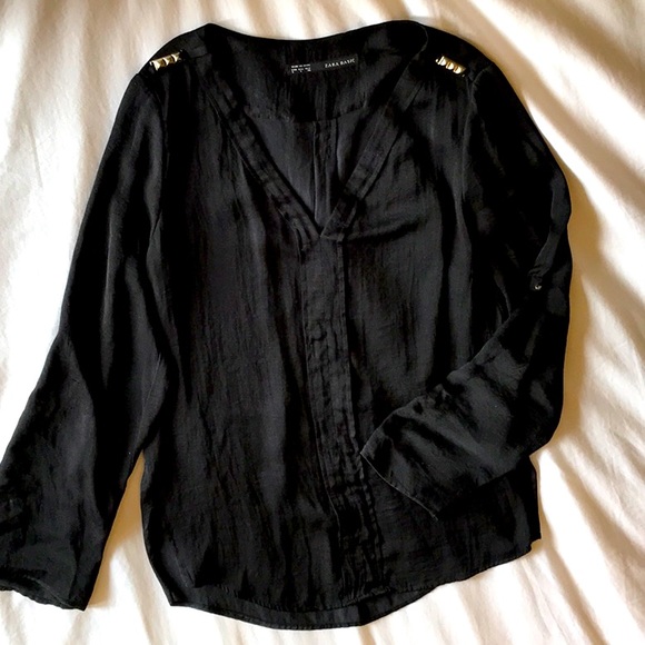 Zara Black Tunic V-Neck Top - Picture 7 of 11